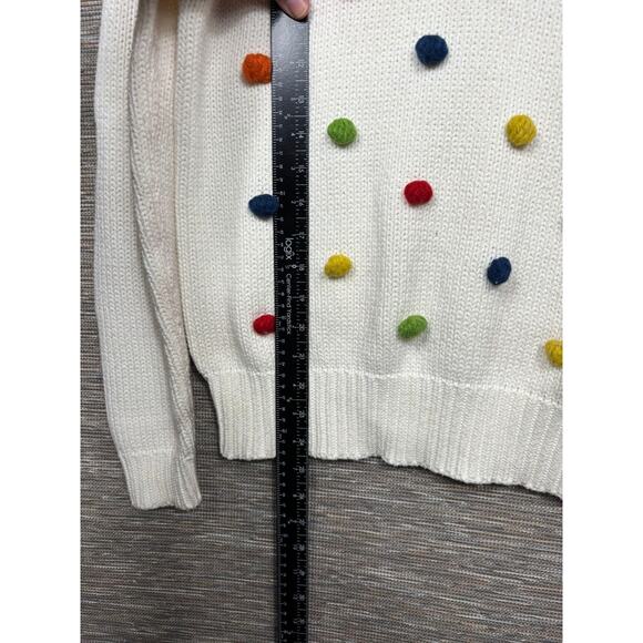 ModCloth Sweater Womens XS White Pom Pom Polka Dot Knit Crew Pullover Rainbow - Picture 6 of 7
